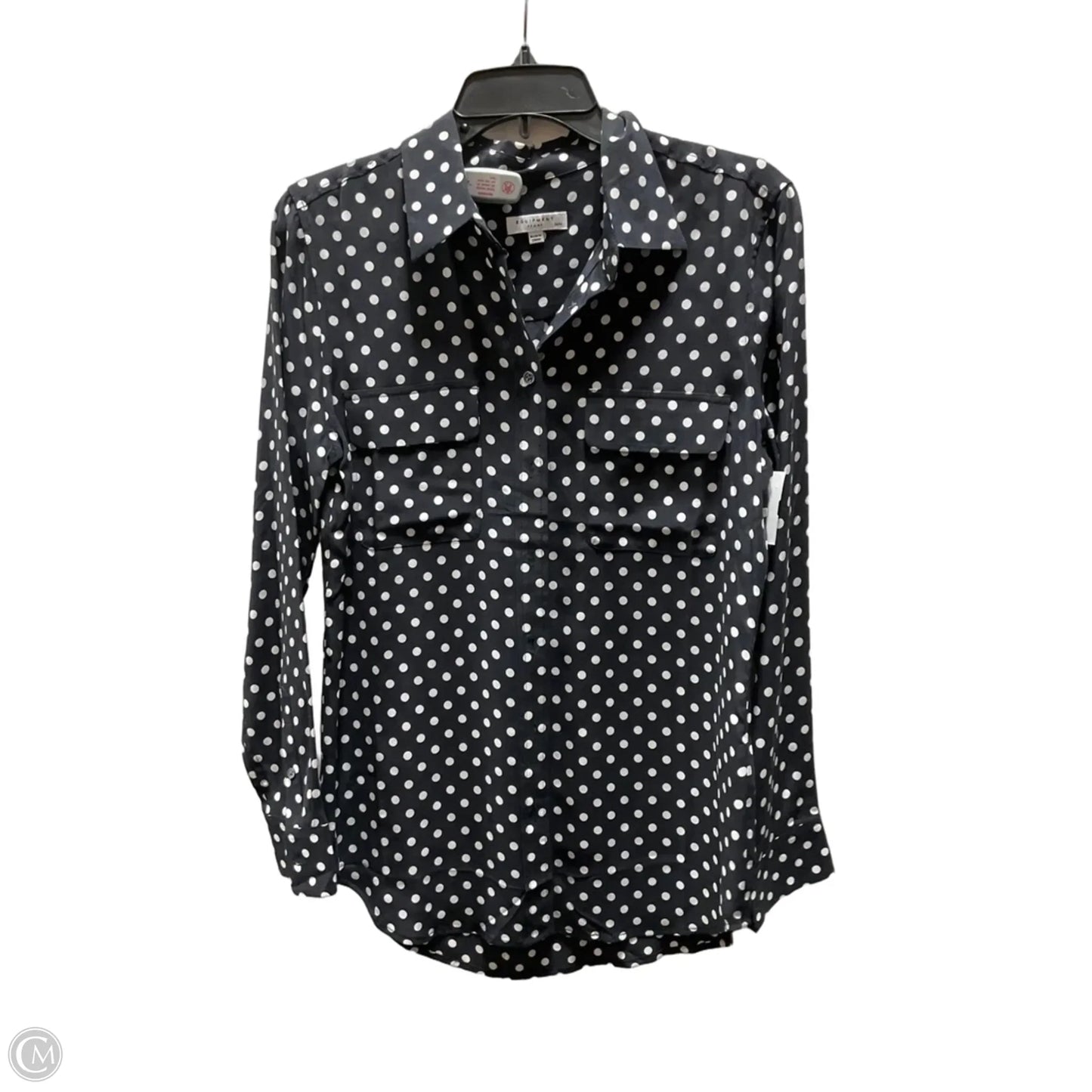 Blouse Long Sleeve By Equipment In Blue & White, Size: M