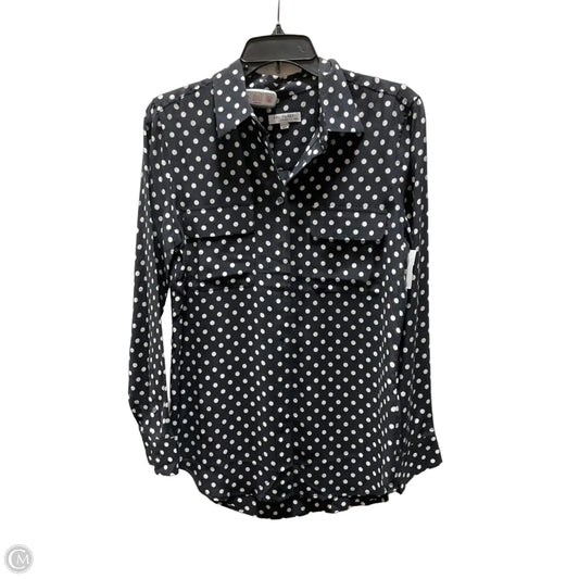 Blouse Long Sleeve By Equipment In Blue & White, Size: M