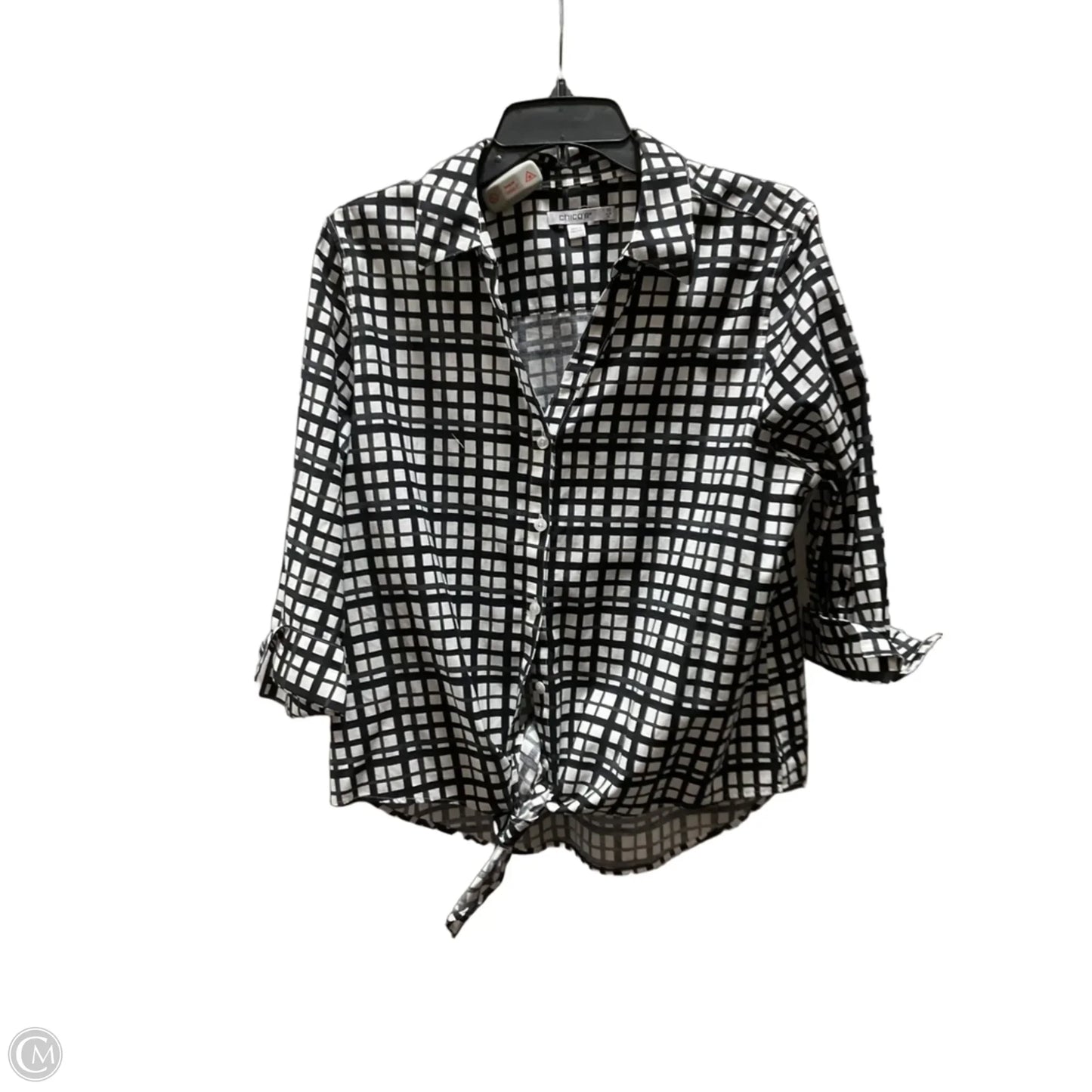 Blouse Long Sleeve By Chicos In Black & White, Size: M
