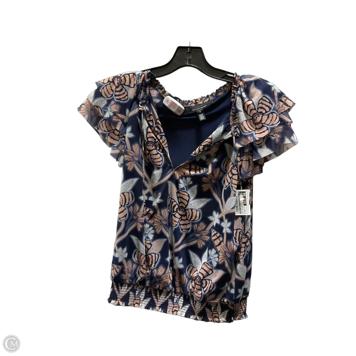 Top Short Sleeve By White House Black Market In Blue & Pink, Size: M