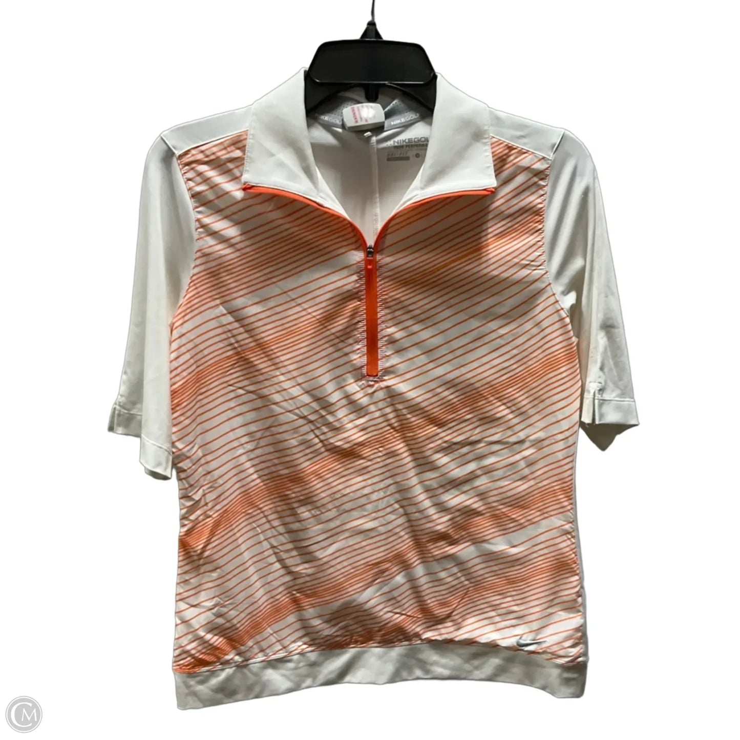 Athletic Top Short Sleeve By Nike In Orange & White, Size: M