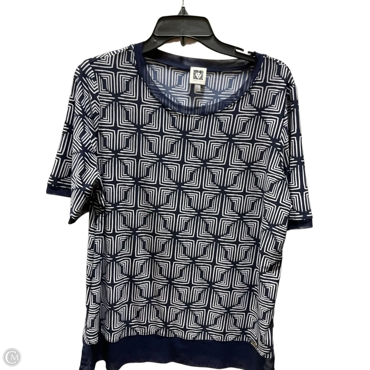 Top Short Sleeve By Anne Klein In Blue & White, Size: L