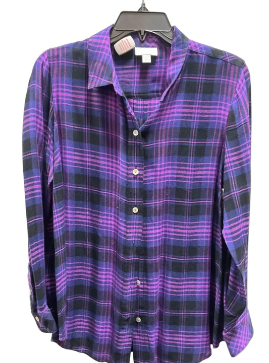 Top Long Sleeve By J. Jill In Plaid Pattern, Size: M