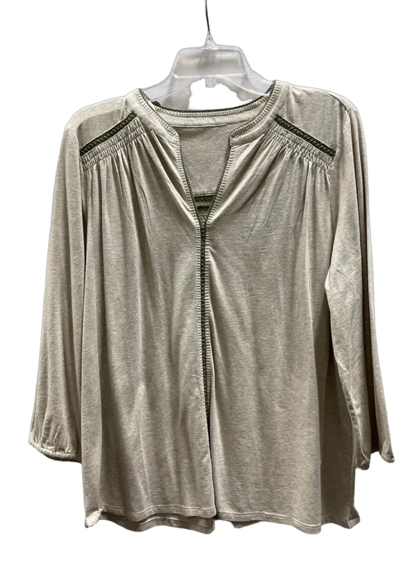 Top Long Sleeve By J. Jill In Cream & Green, Size: L