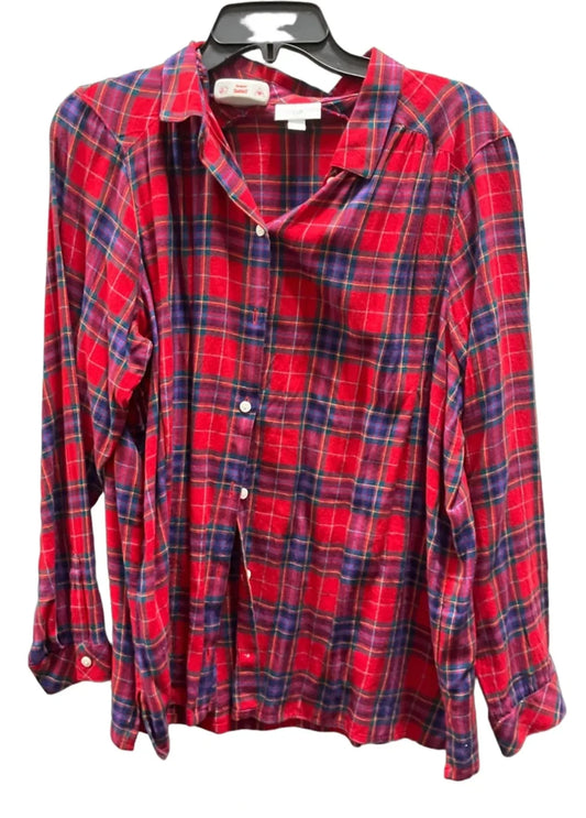 Top Long Sleeve By J. Jill In Plaid Pattern, Size: L