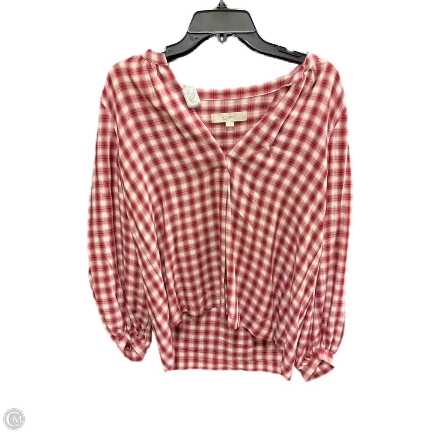Top Long Sleeve By Loft In Plaid Pattern, Size: S