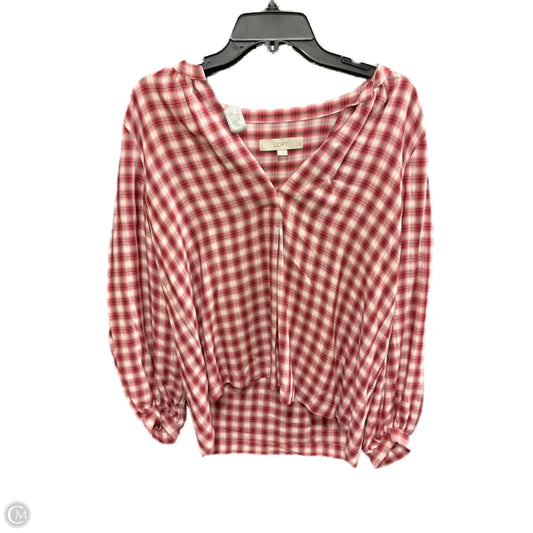 Top Long Sleeve By Loft In Plaid Pattern, Size: S