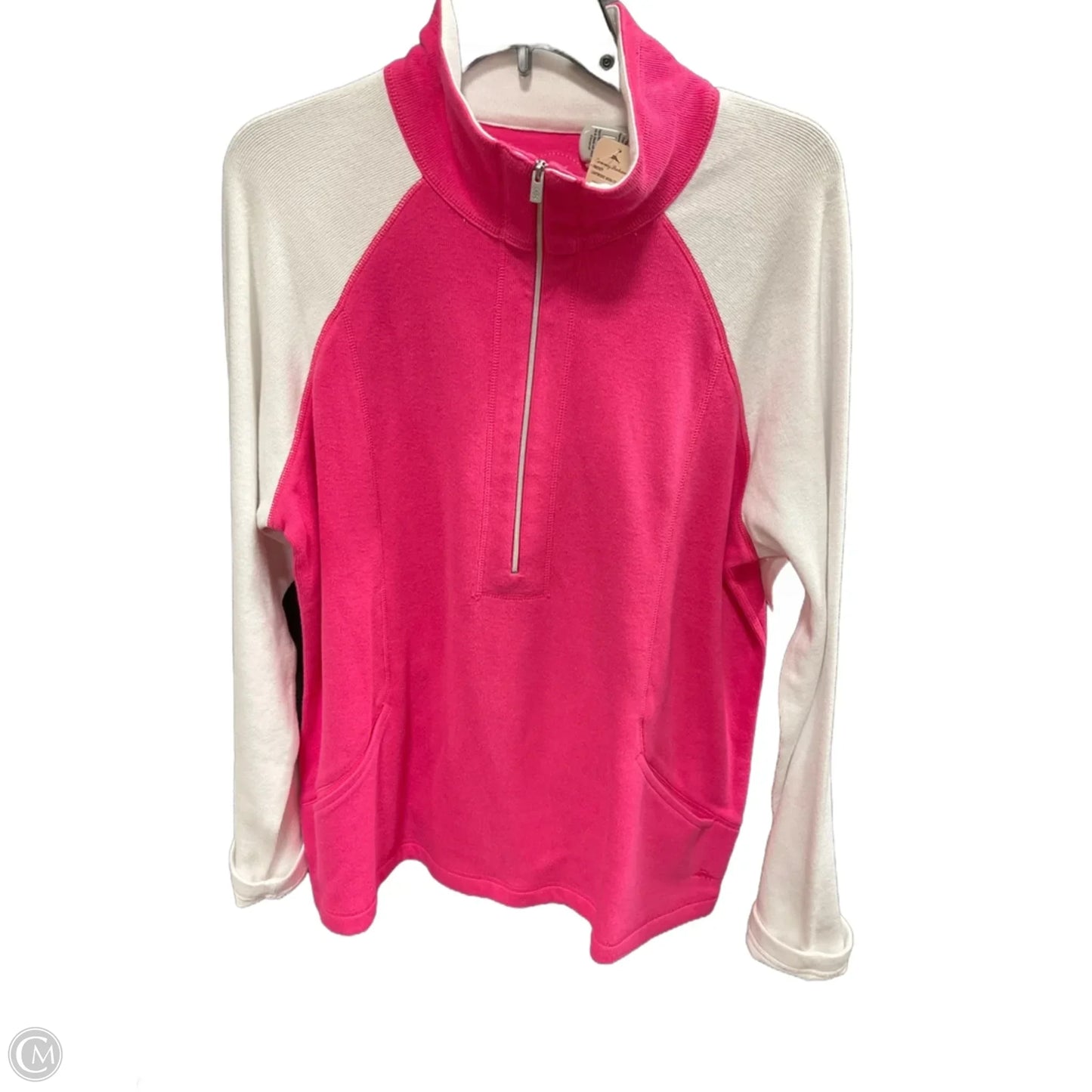 Athletic Top Long Sleeve Collar By Tommy Bahama In Pink & White, Size: Xl