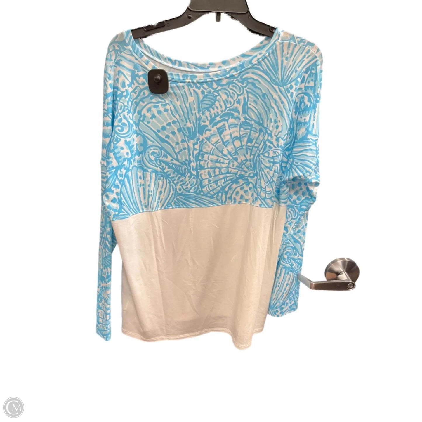 Top Long Sleeve Designer By Lilly Pulitzer In Blue & White, Size: L