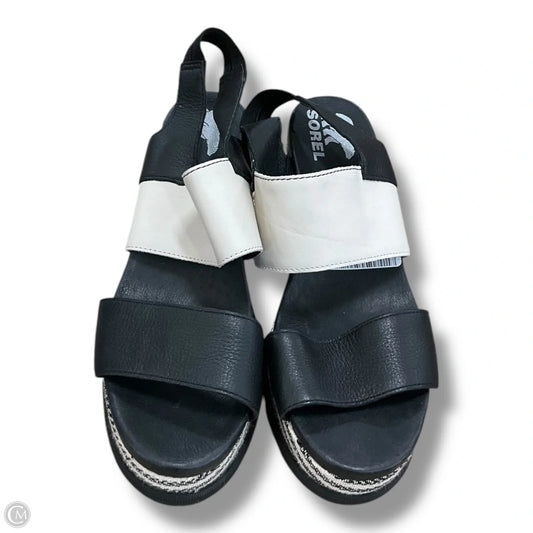 Sandals Heels Wedge By Sorel In Black & White, Size: 8.5