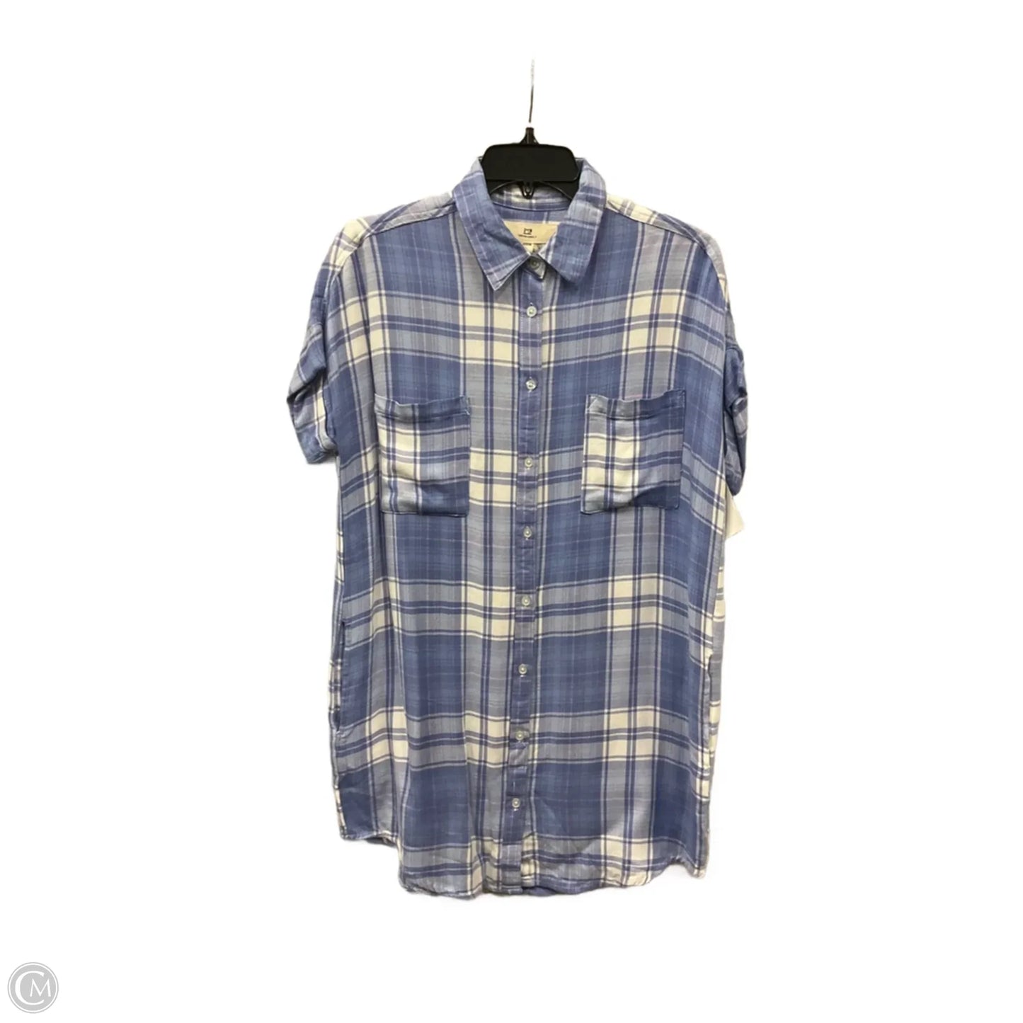 Blouse Short Sleeve By Thread And Supply In Plaid Pattern, Size: M