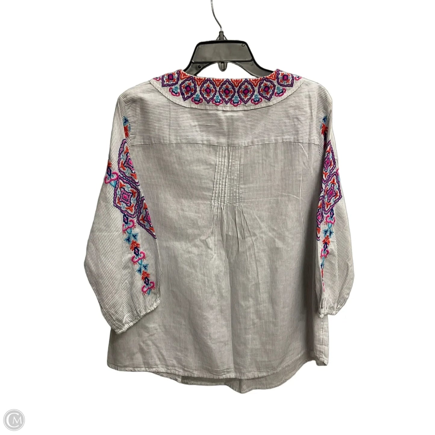 Top 3/4 Sleeve By Chicos In Striped Pattern, Size: L