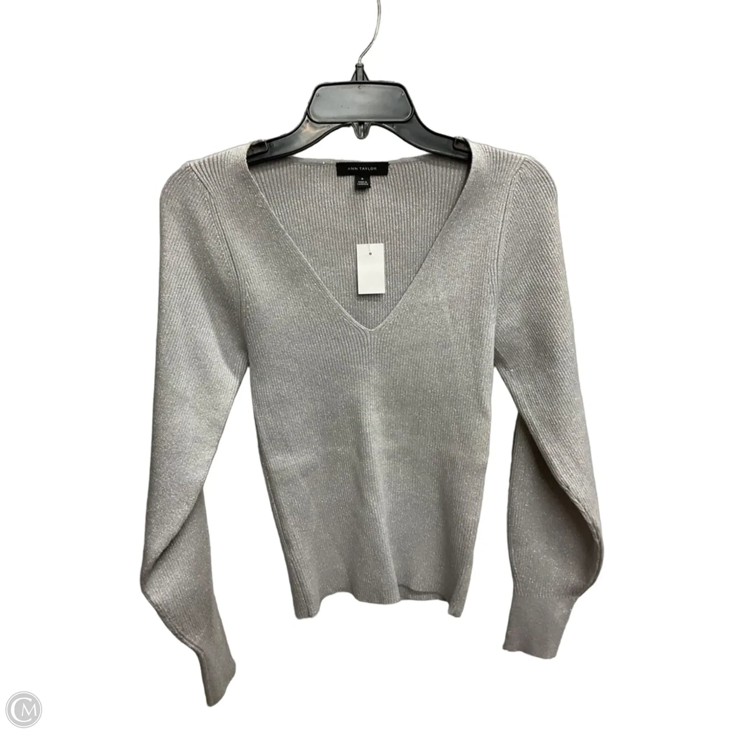 Top Long Sleeve By Ann Taylor In Silver, Size: M