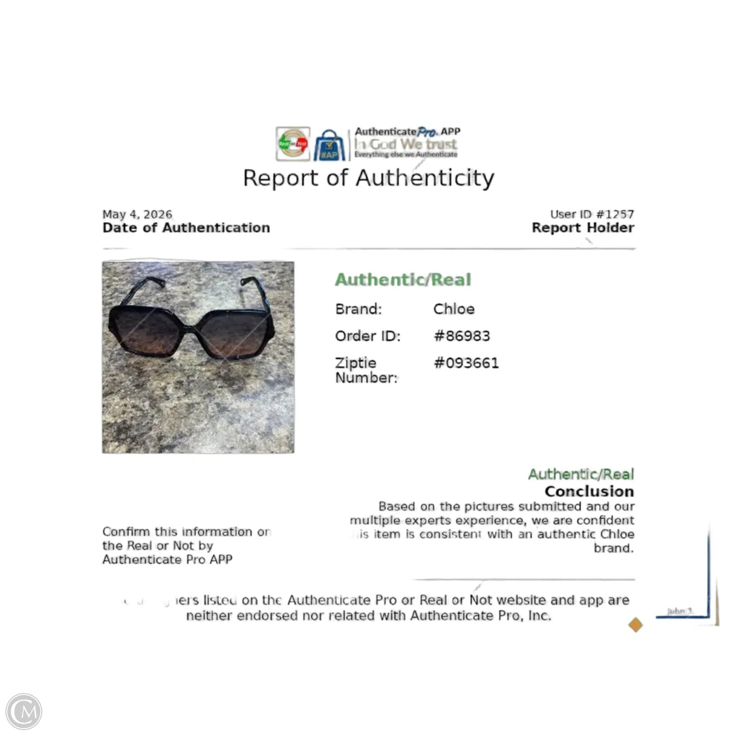Sunglasses Luxury Designer By Chloe