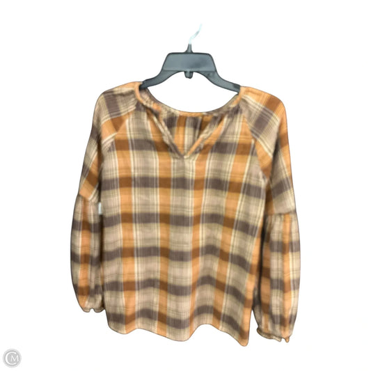 Top Long Sleeve By Universal Thread In Plaid Pattern, Size: M