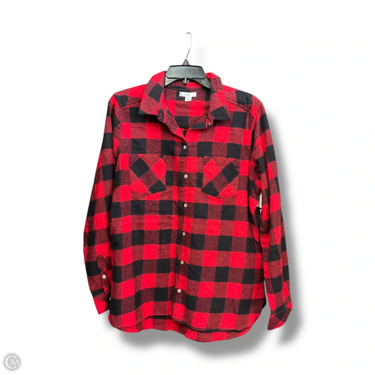 Blouse Long Sleeve By Croft And Barrow In Plaid Pattern, Size: M
