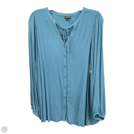 Blouse Long Sleeve By Torrid In Teal, Size: 1x