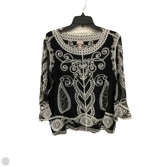 Top 3/4 Sleeve By Chicos In Black & White, Size: Xl