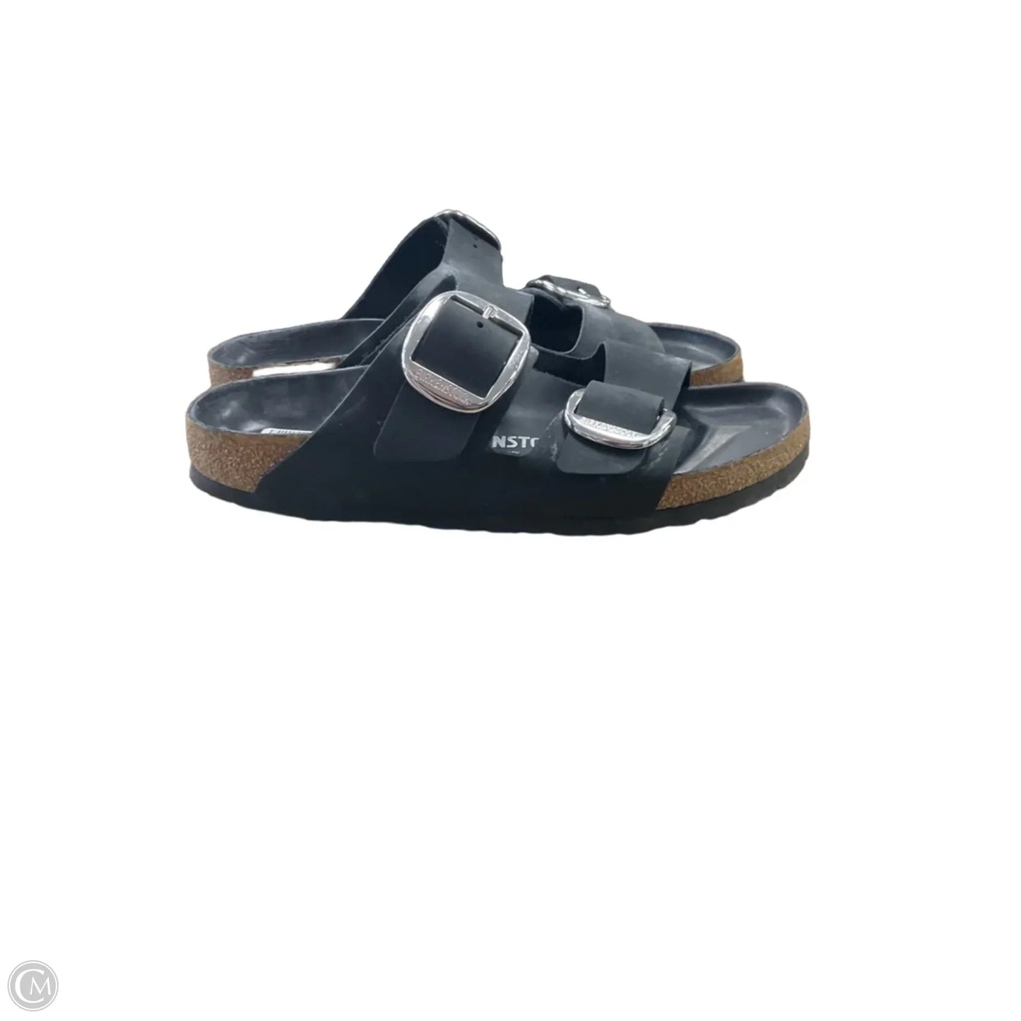 Sandals Flats By Birkenstock In Black & Tan, Size: 9