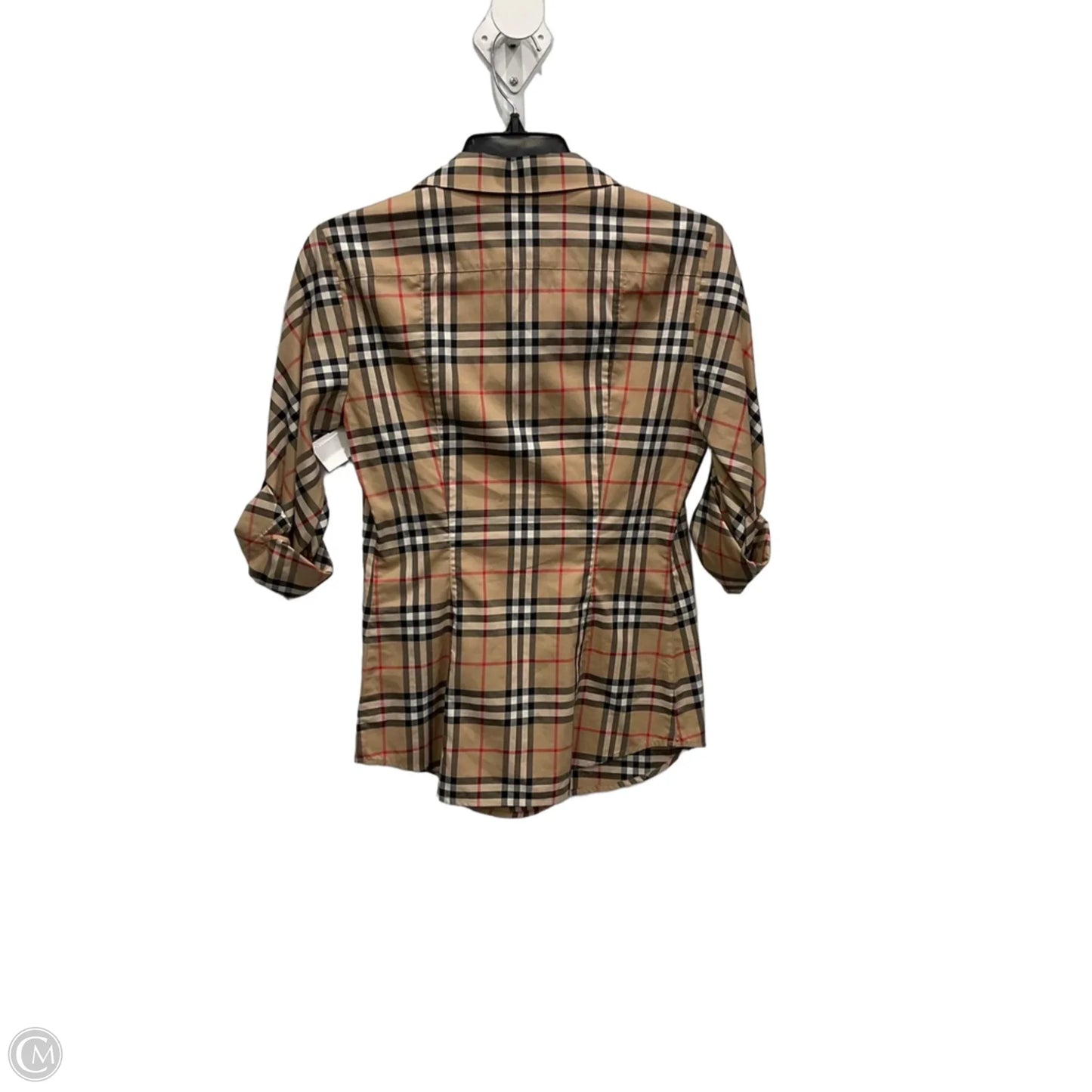 Blouse Luxury Designer By Burberry In Plaid Pattern, Size: S