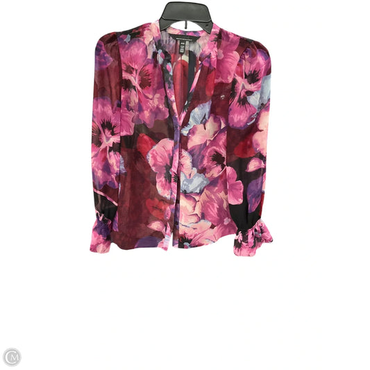 Blouse Long Sleeve By White House Black Market In Floral Print, Size: Xxs
