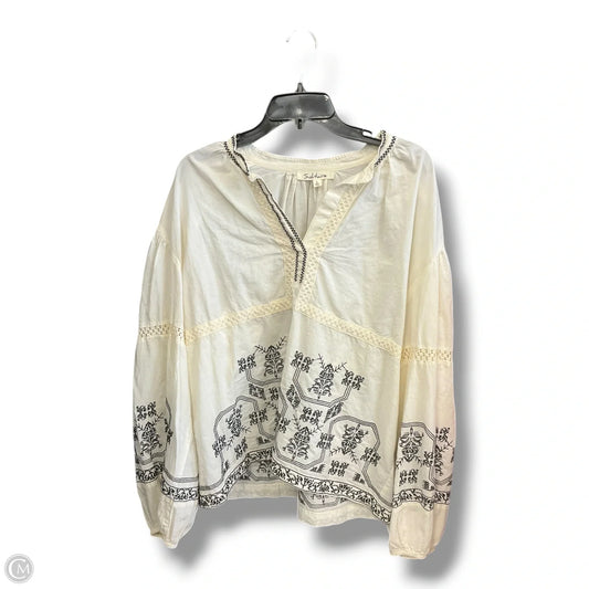 Top Long Sleeve By Solitaire In Cream, Size: L