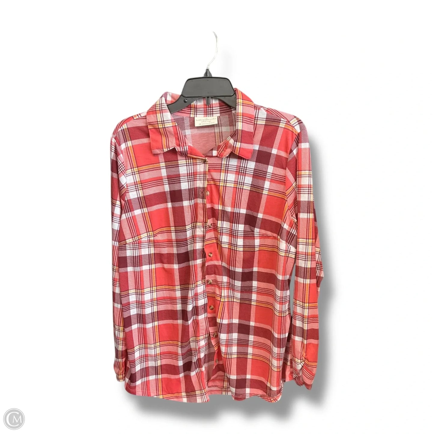 Blouse Long Sleeve By Bobbie Brooks In Plaid Pattern, Size: 1x