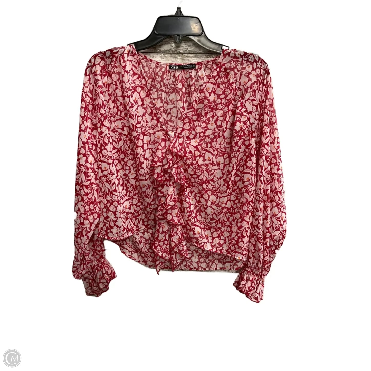 Top Long Sleeve By Zara In Floral Print, Size: S