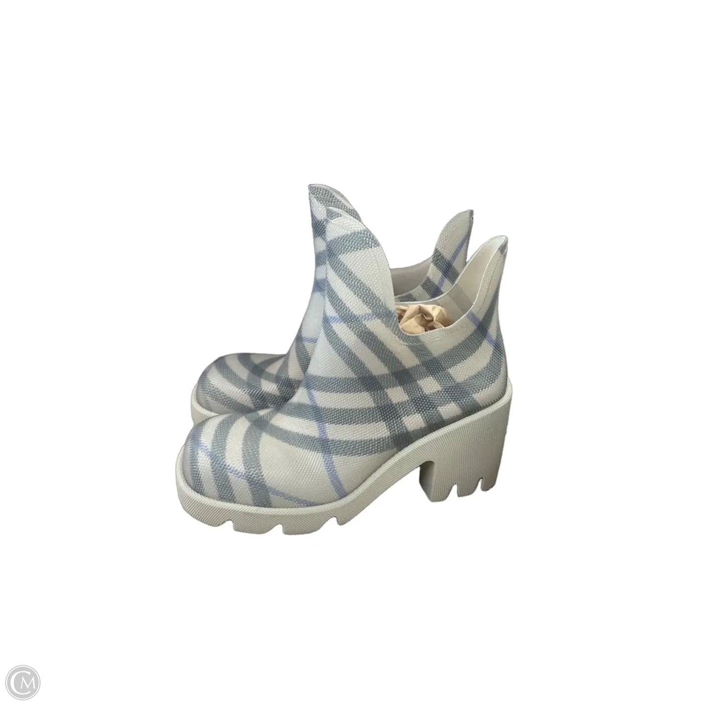 Boots Luxury Designer By Burberry In Checkered Pattern, Size: 9