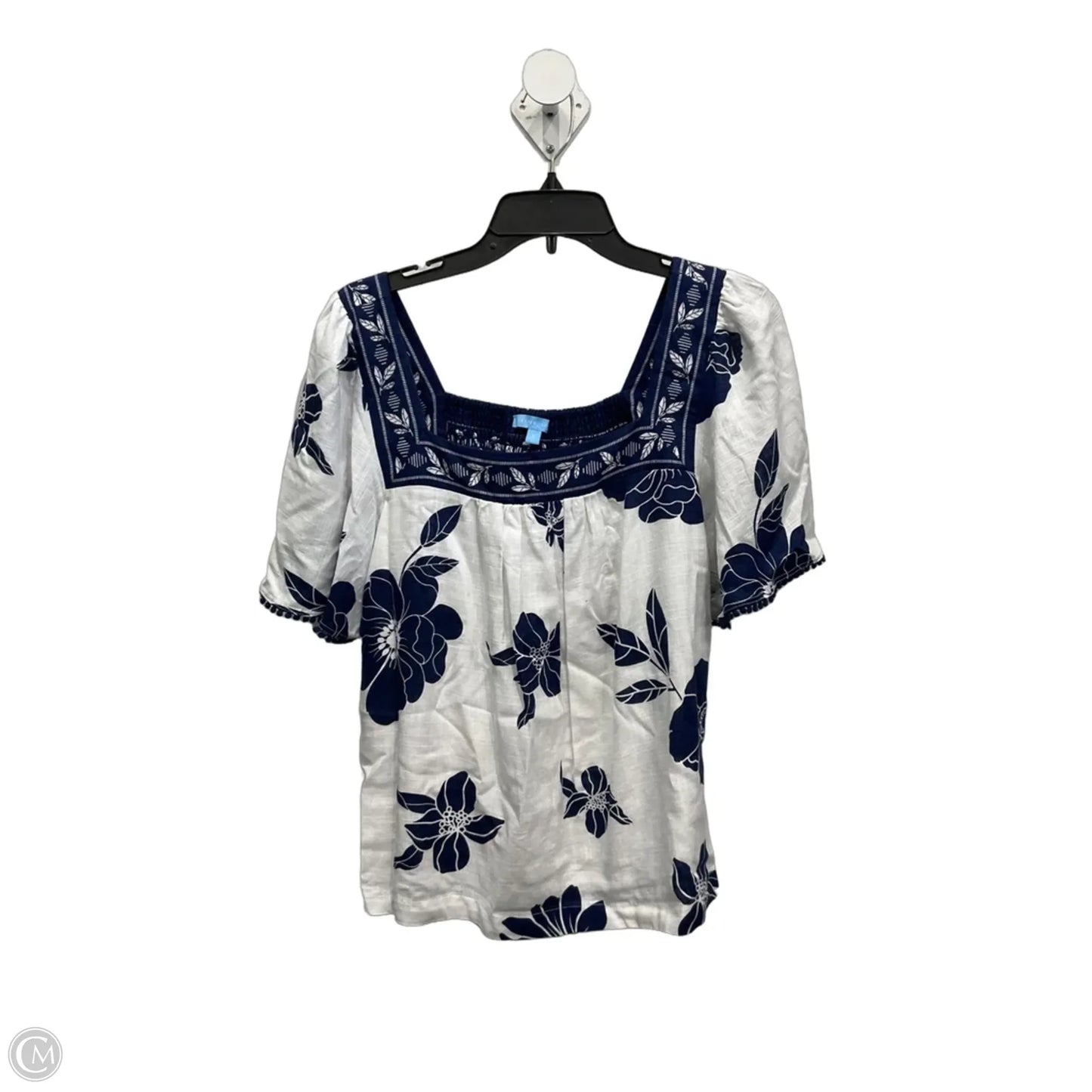Top Short Sleeve By Draper James In Blue & White, Size: L