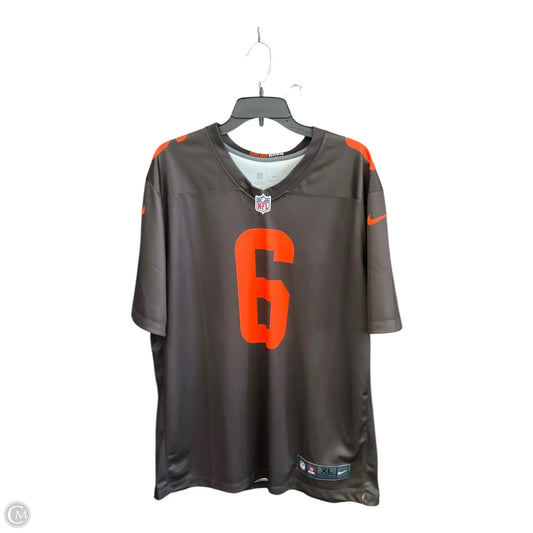 Athletic Top Short Sleeve By Nike Apparel In Brown & Orange, Size: Xl