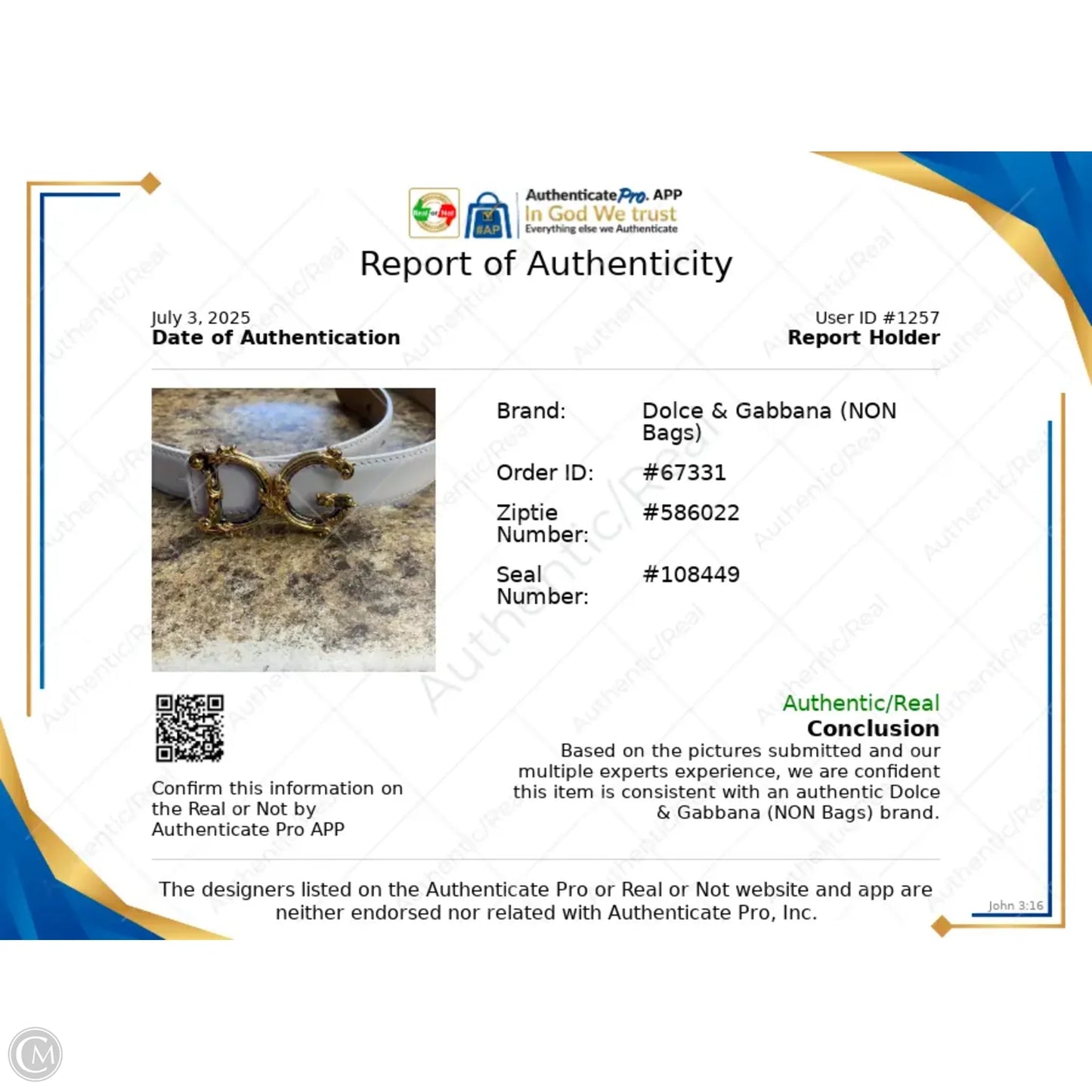 Belt Luxury Designer By Dolce And Gabbana