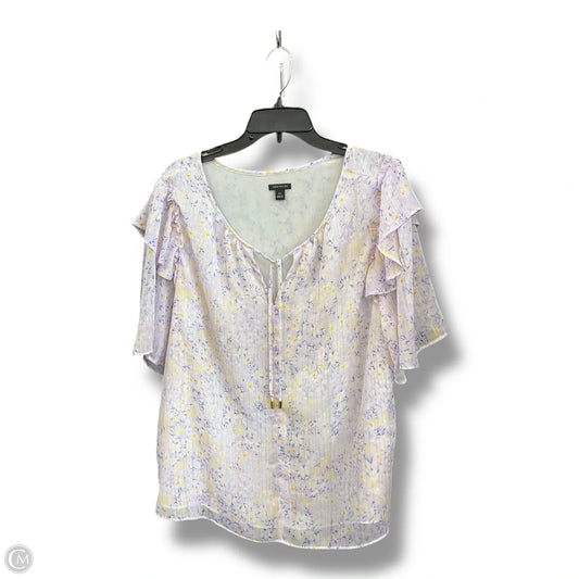 Top Short Sleeve By Ann Taylor In Purple & Yellow, Size: Xxl
