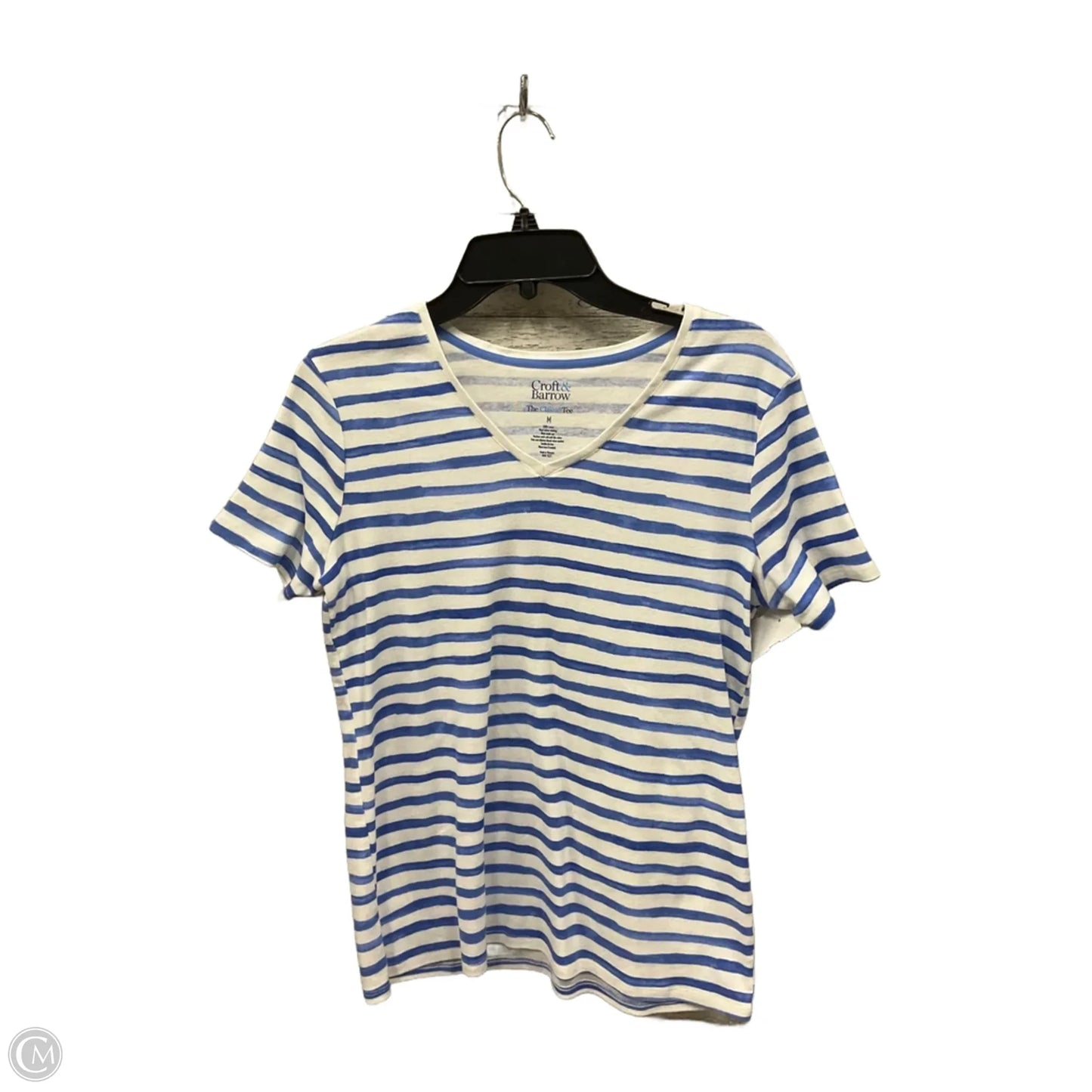 Top Short Sleeve Basic By Croft And Barrow In Blue & White, Size: M