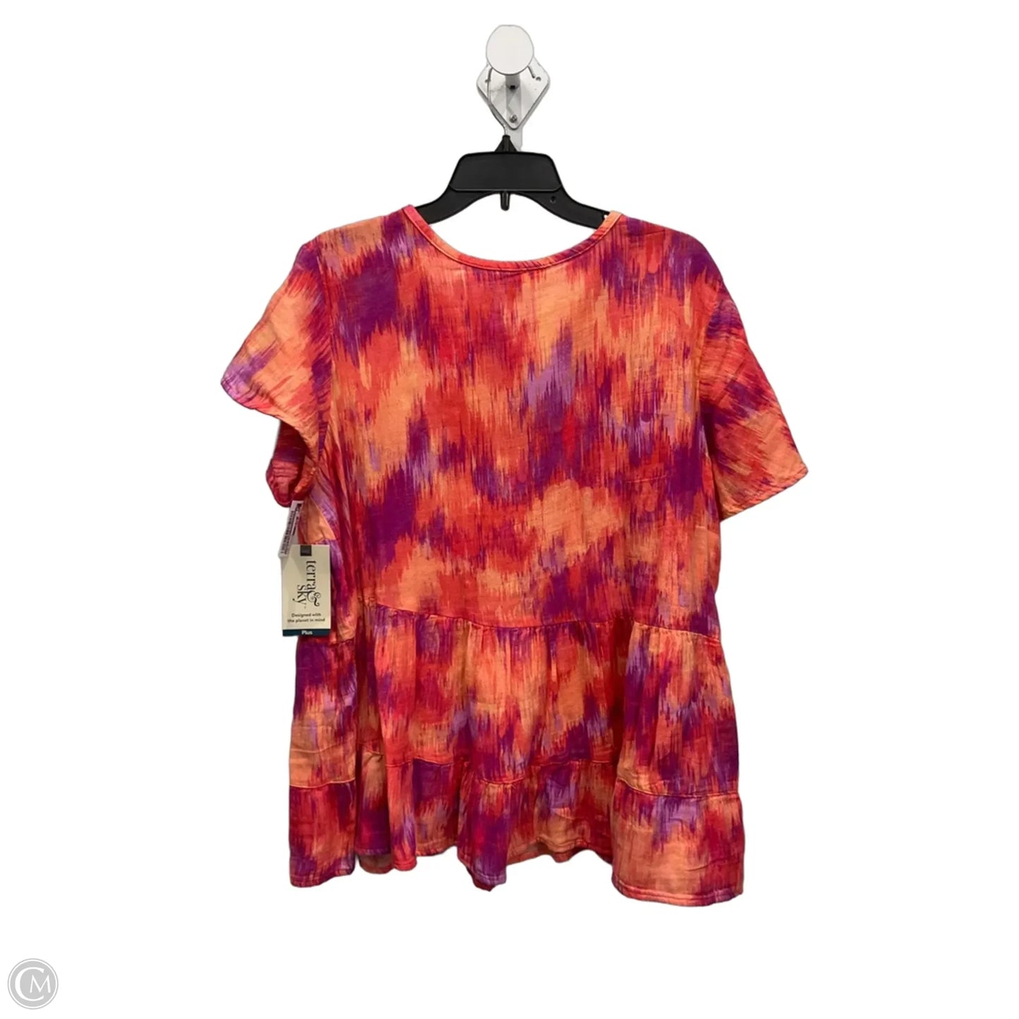 Top Short Sleeve By Terra & Sky In Orange & Pink, Size: 1x