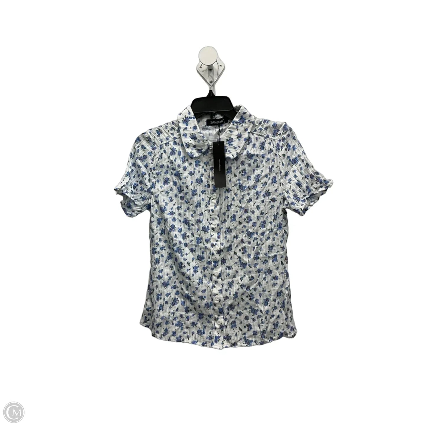 Blouse Short Sleeve By Allegra K In Blue & White, Size: Xs
