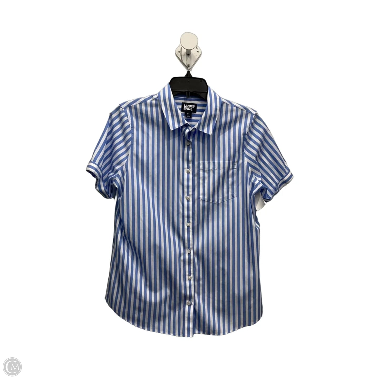 Blouse Short Sleeve By Lands End In Blue & White, Size: Xs