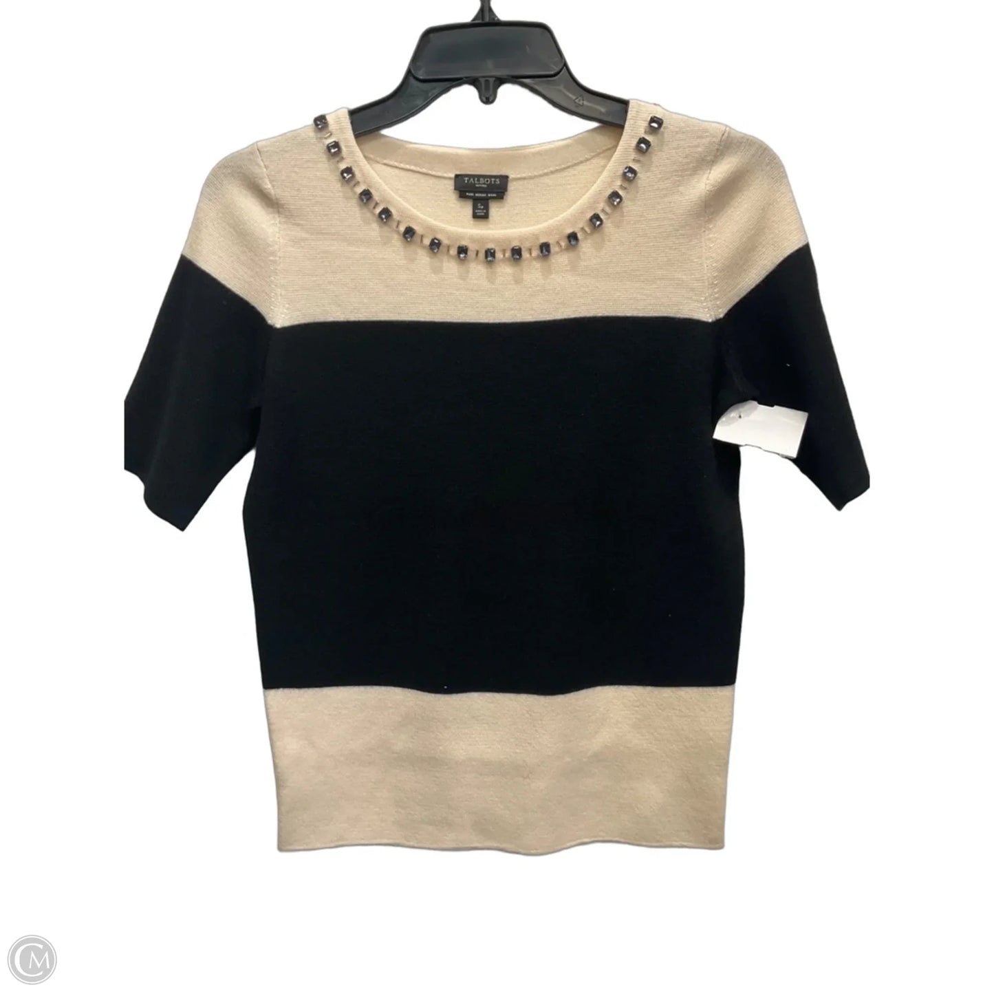 Top Short Sleeve By Talbots In Black & Cream, Size: Sp