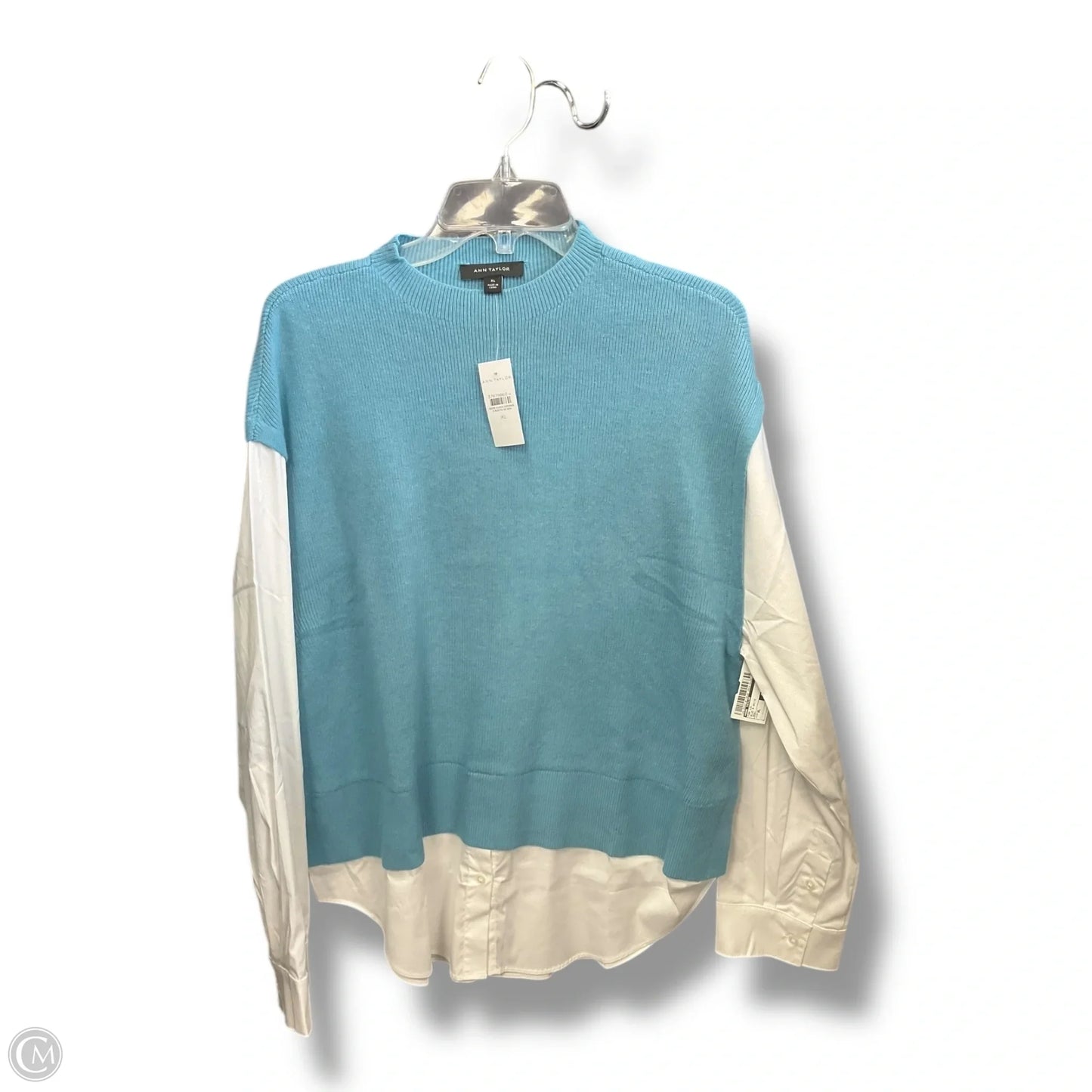 Top Long Sleeve By Ann Taylor In Blue & White, Size: Xl