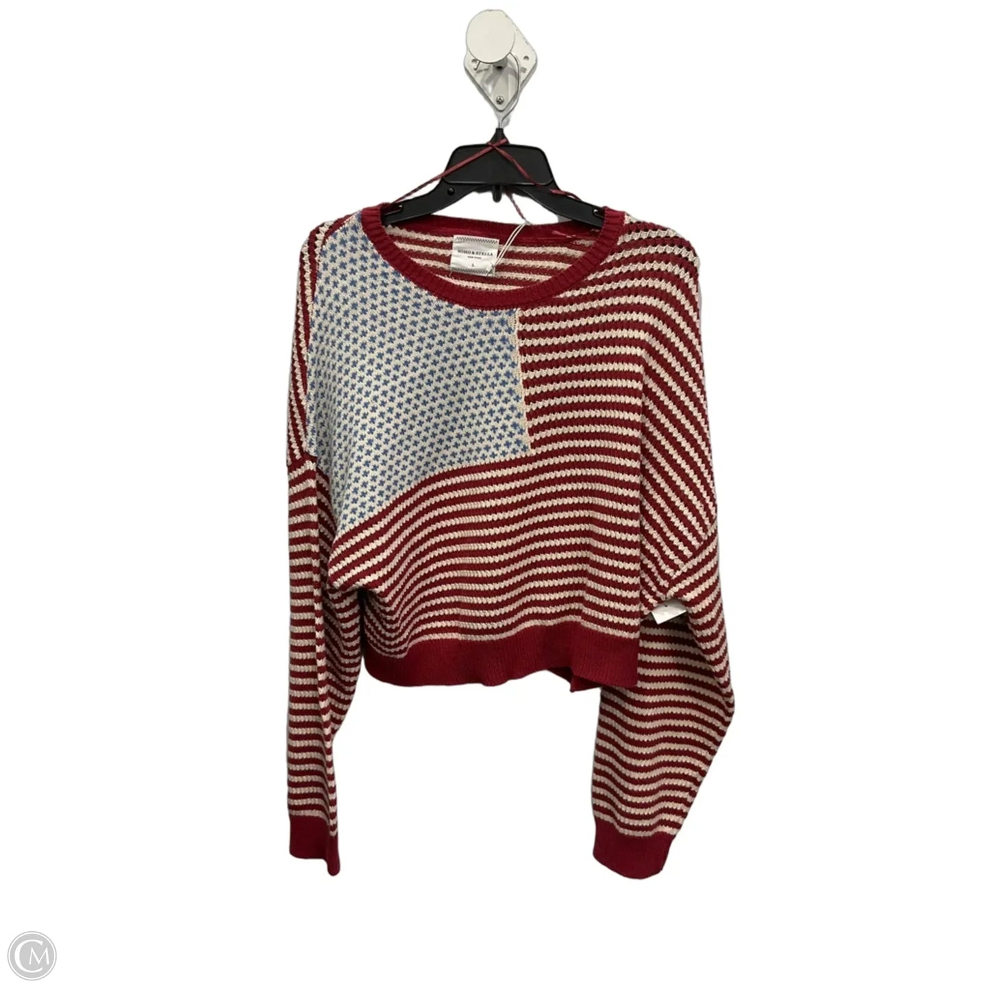 Sweater By Soho Apparel In Blue & Red & White, Size: L