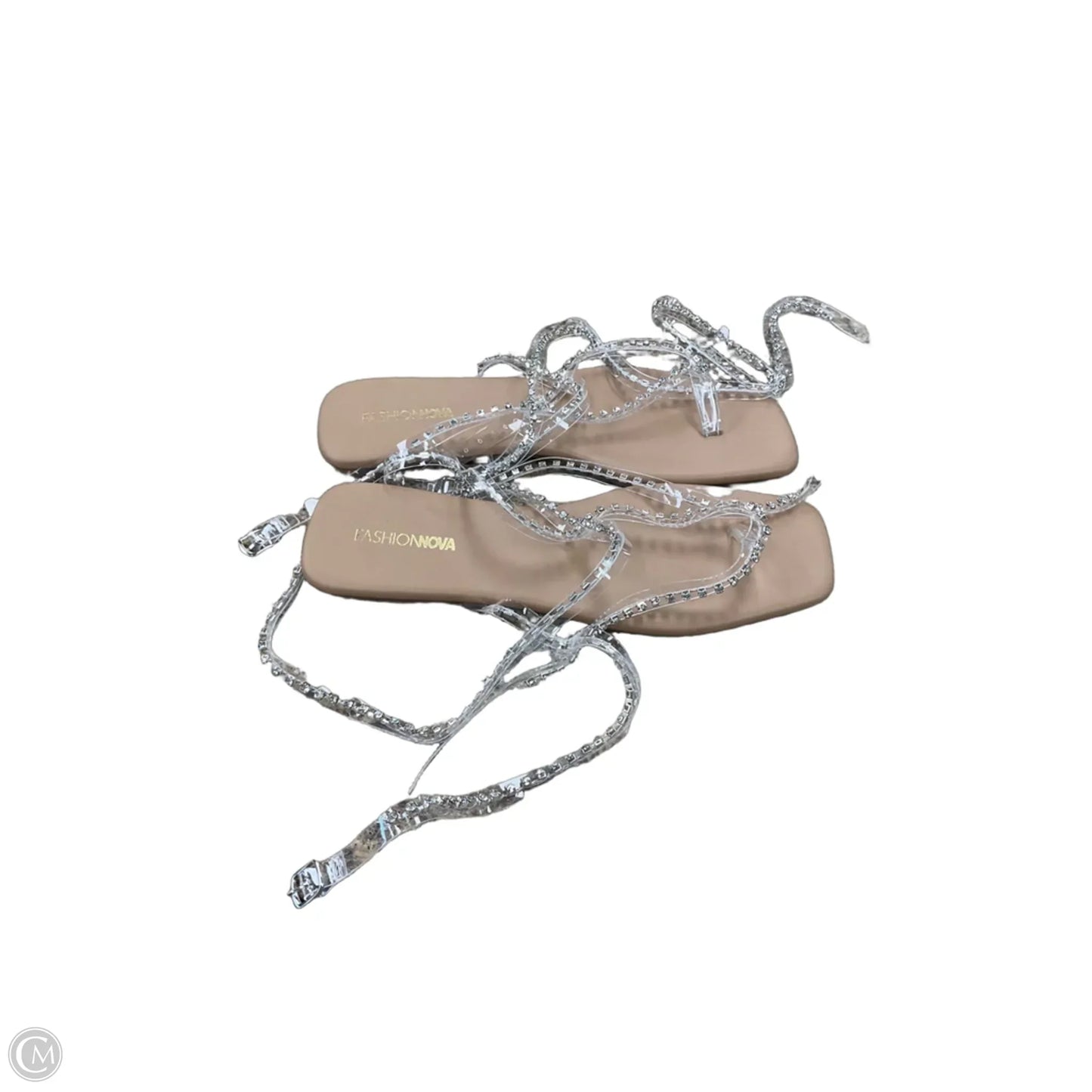 Sandals Flats By Fashion Nova In Silver & Tan, Size: 8