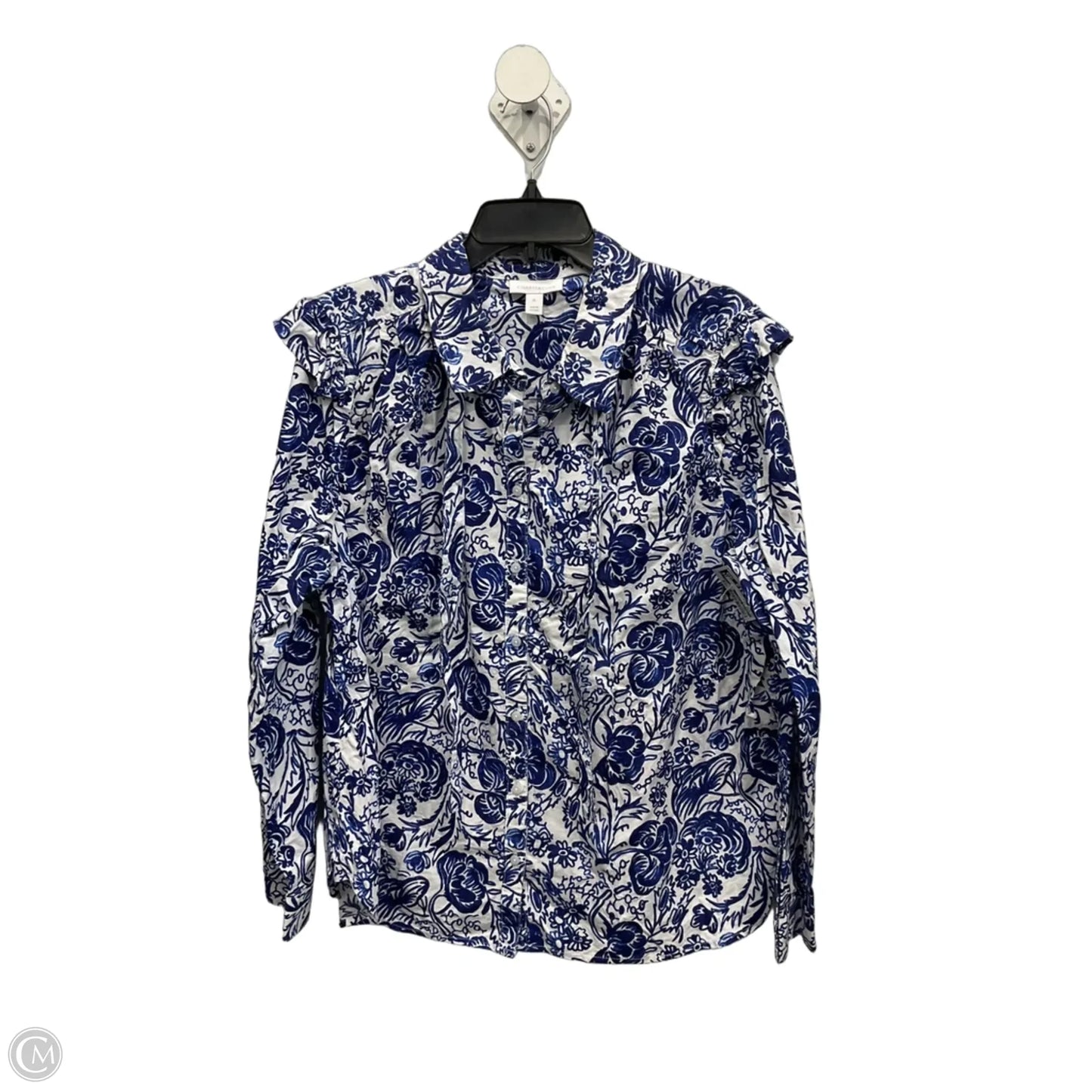 Blouse Long Sleeve By Charter Club In Blue & White, Size: Xl