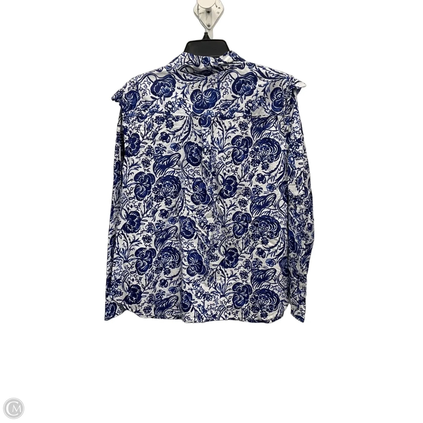 Blouse Long Sleeve By Charter Club In Blue & White, Size: Xl