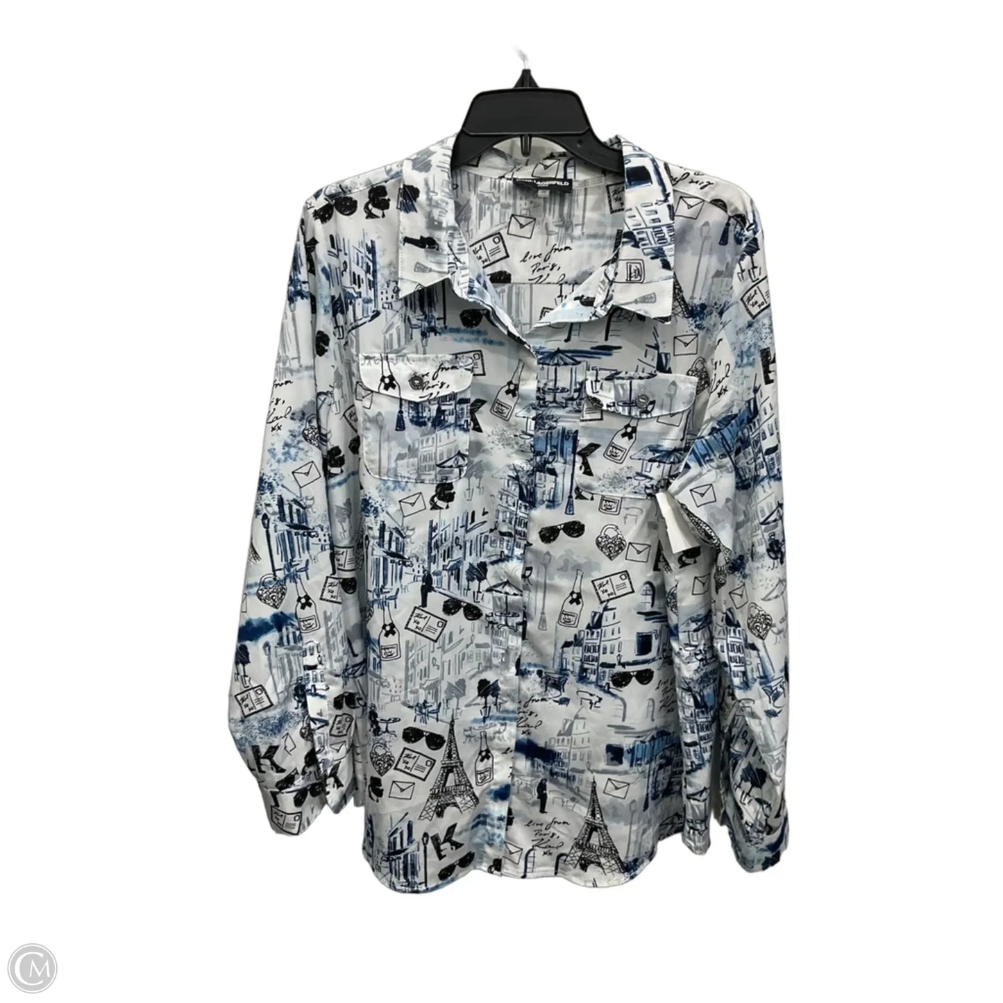 Blouse Designer By Karl Lagerfeld In Blue & White, Size: Xl