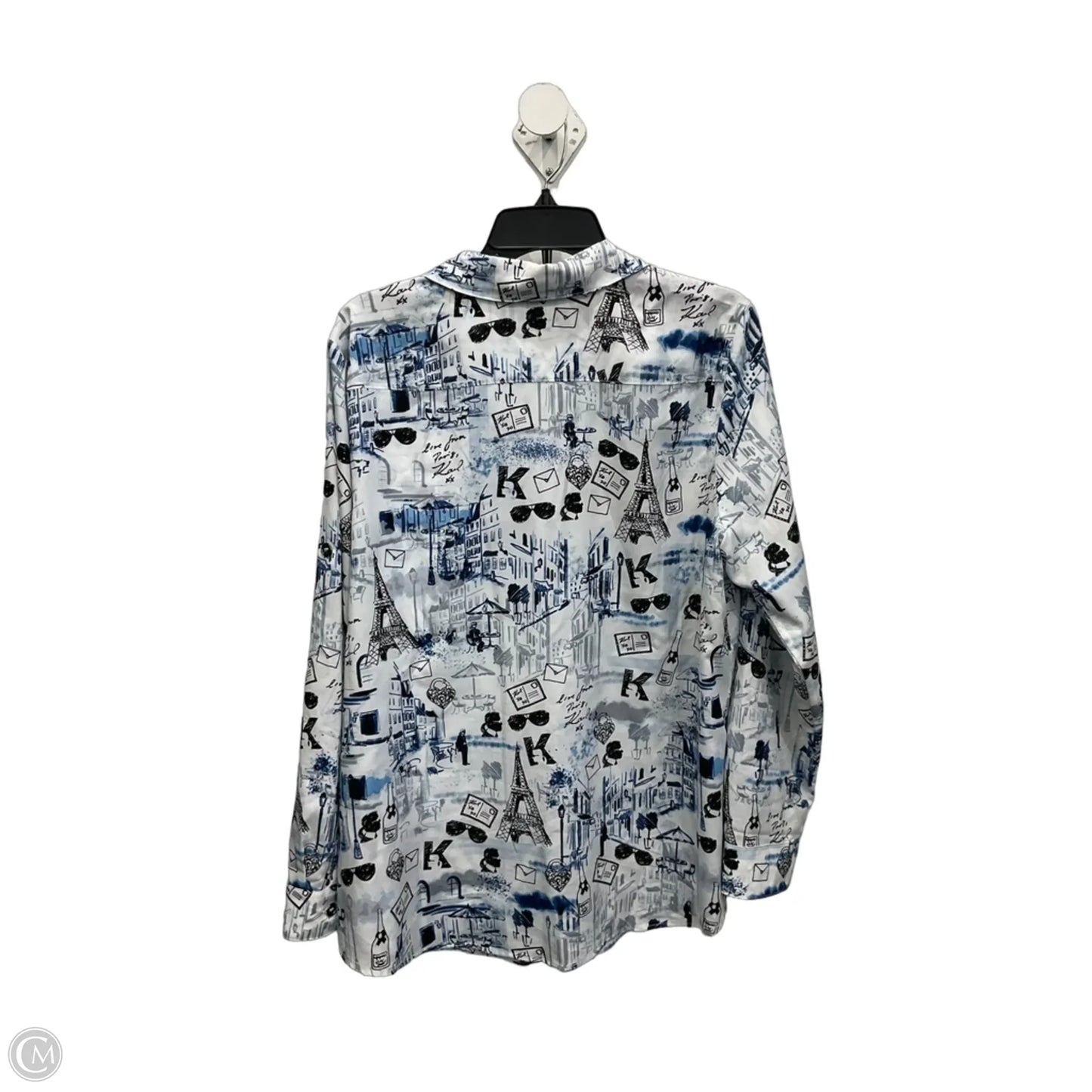Blouse Designer By Karl Lagerfeld In Blue & White, Size: Xl
