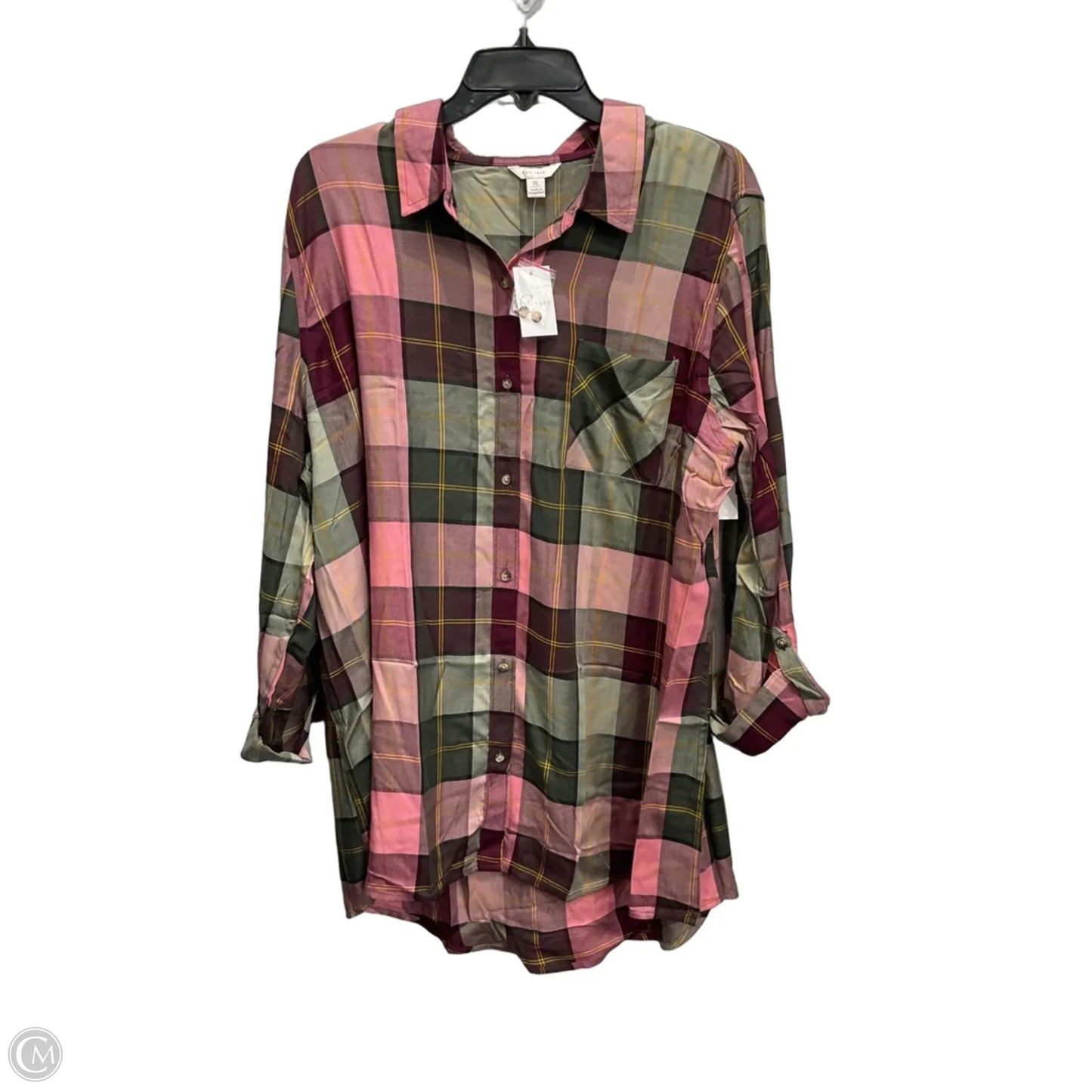 Blouse Long Sleeve By C Est. 1946 In Green & Pink, Size: Xl