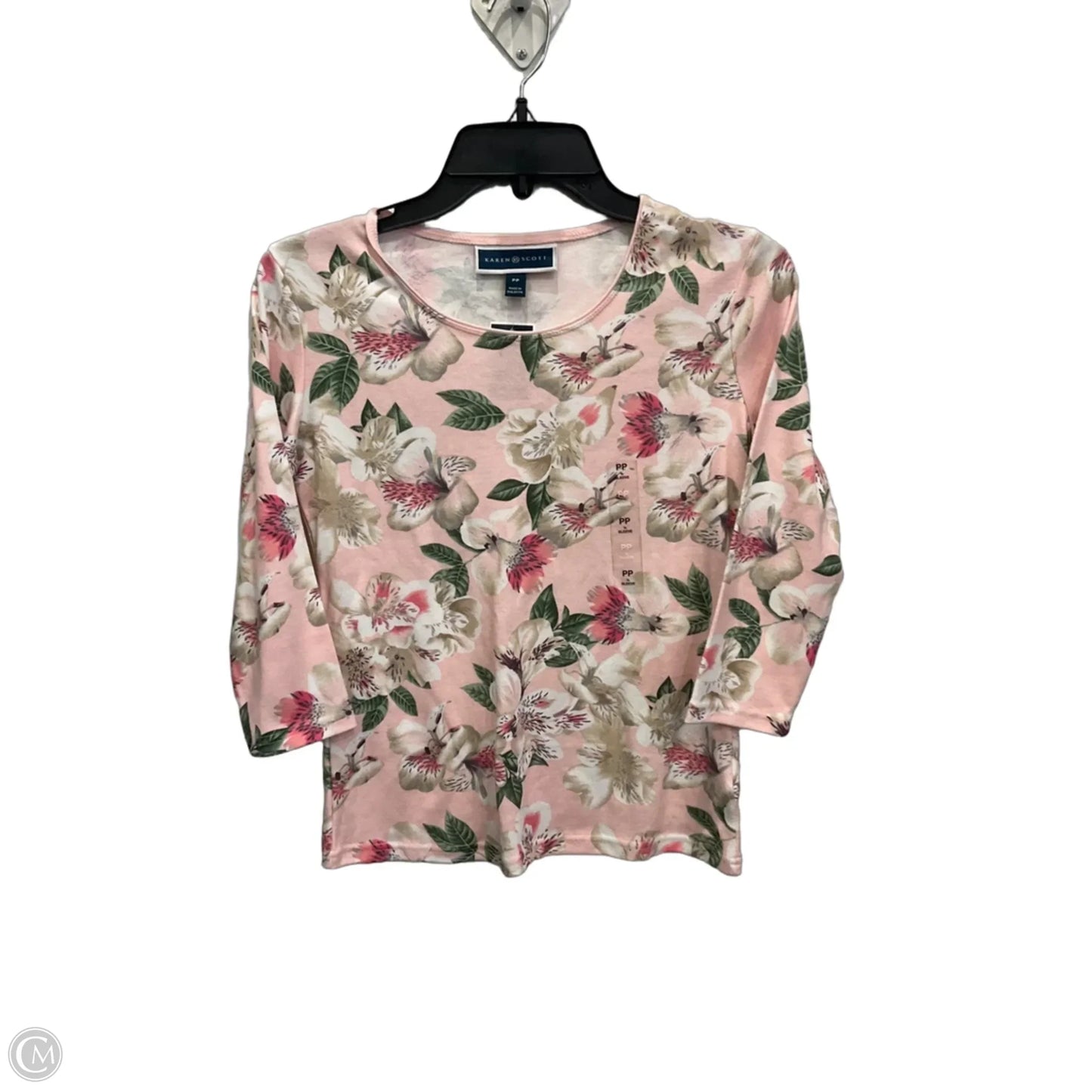 Top 3/4 Sleeve By Karen Scott In Floral Print, Size: Xs