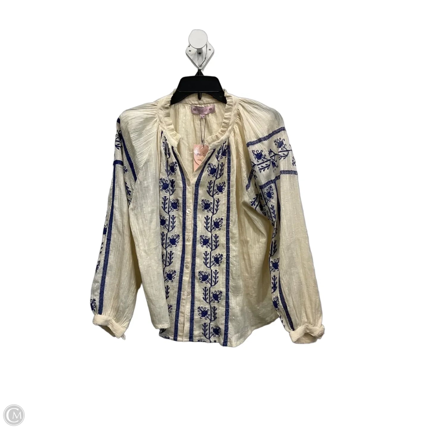 Blouse Long Sleeve By Cmb In Blue & Cream, Size: S