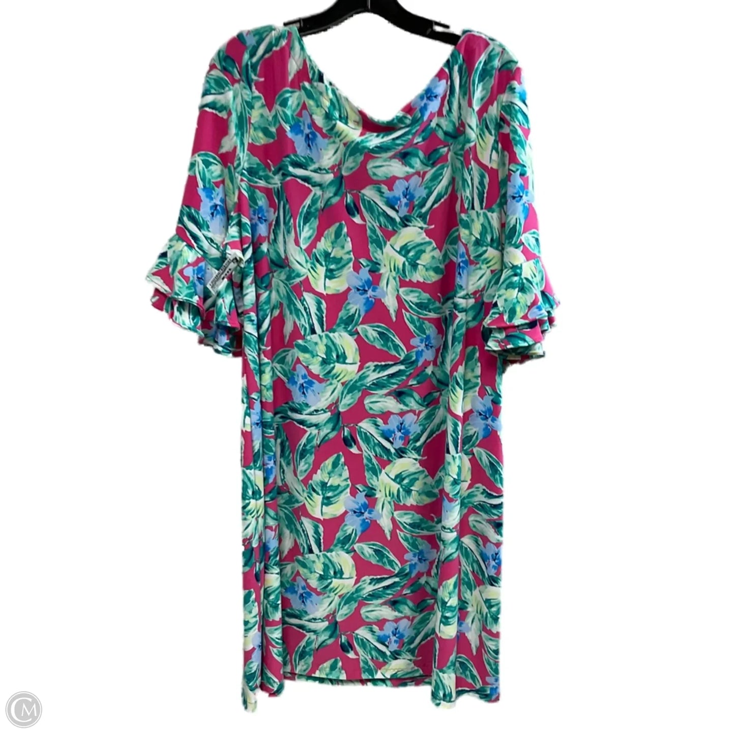 Dress Casual Short By Cappagallo In Green & Pink, Size: 2x