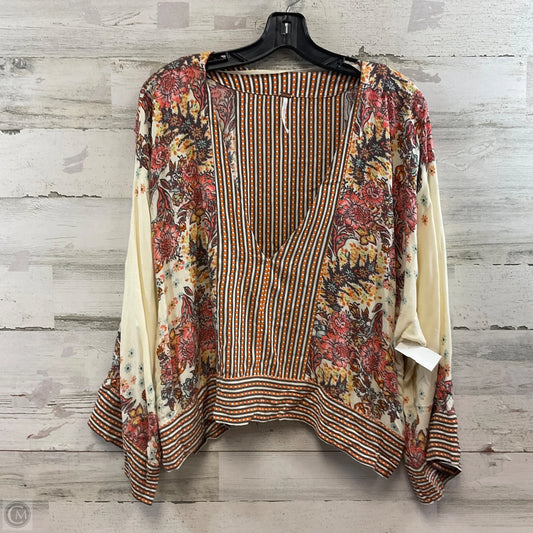Top Long Sleeve By Free People In Cream & Orange, Size: L